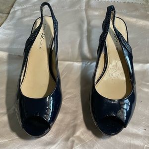 Anne AK Klein Women’s 9.5M Dark Blue Inclined Pump Back Heel Snake Skin Pattern